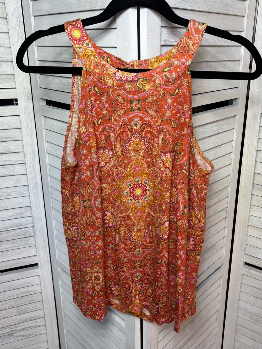 Joie 100% Linen Paisley Sleeveless Tank Top Orange Pink Size Large